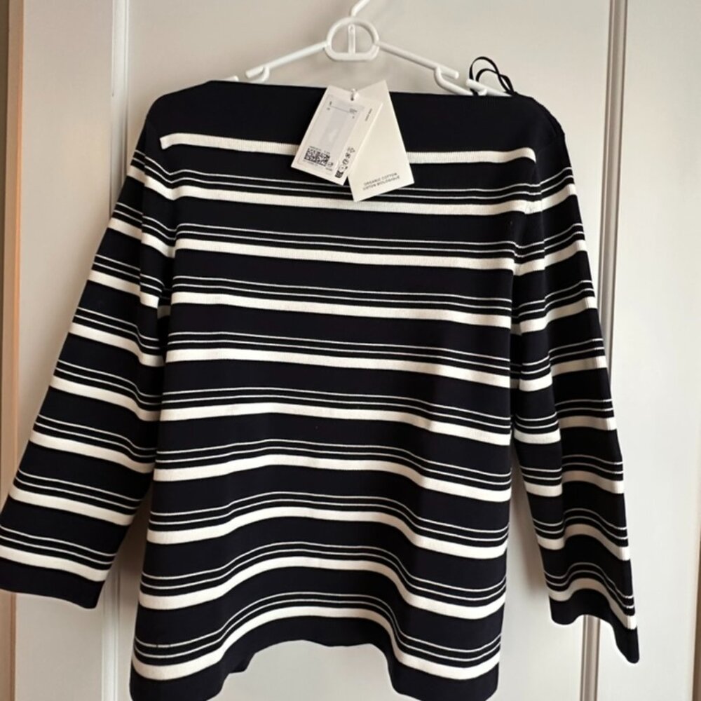 COS-BOAT-NECK STRIPED COTTON SWEATER